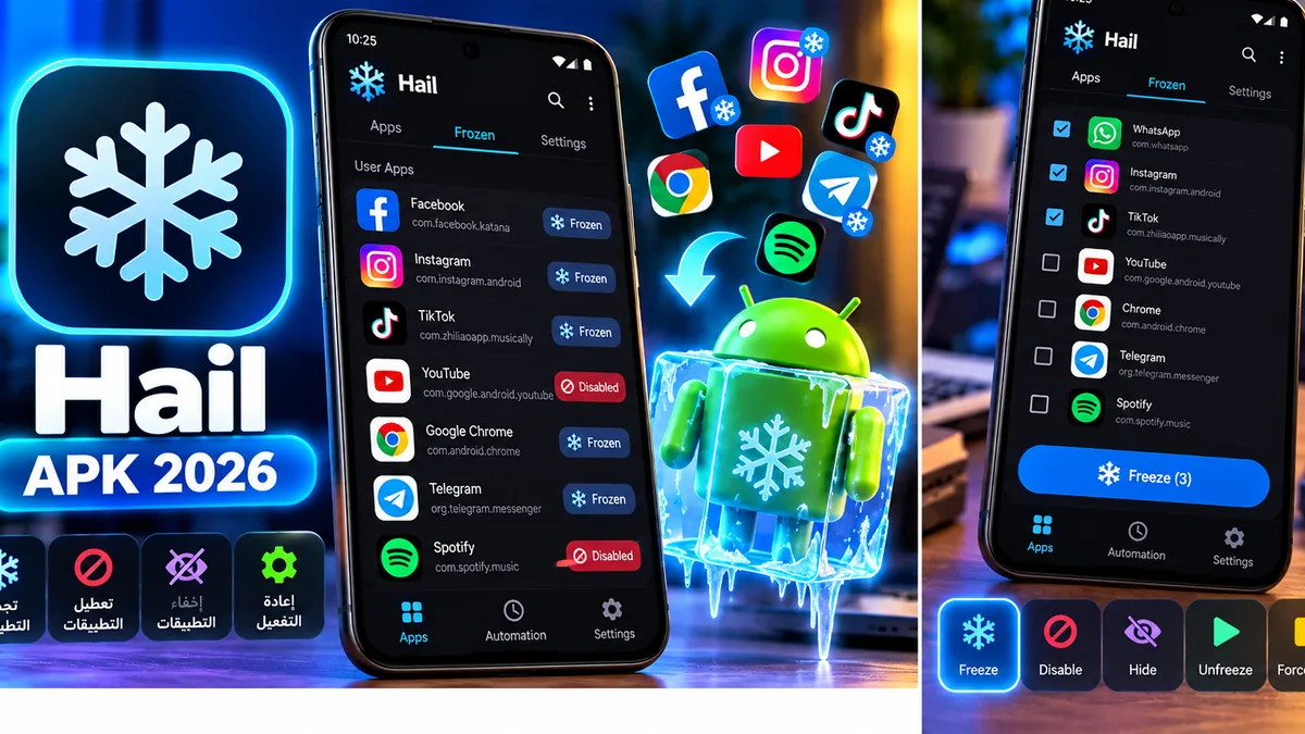 تحميل Hail APK 2026 لتجميد التطبيقات بدون روت