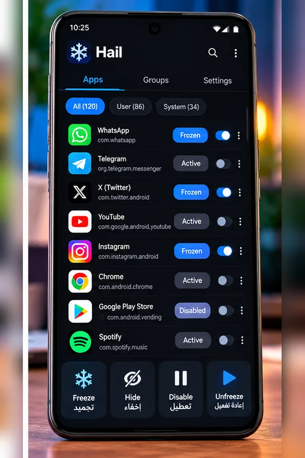 تحميل Hail APK 2026 لتجميد التطبيقات بدون روت