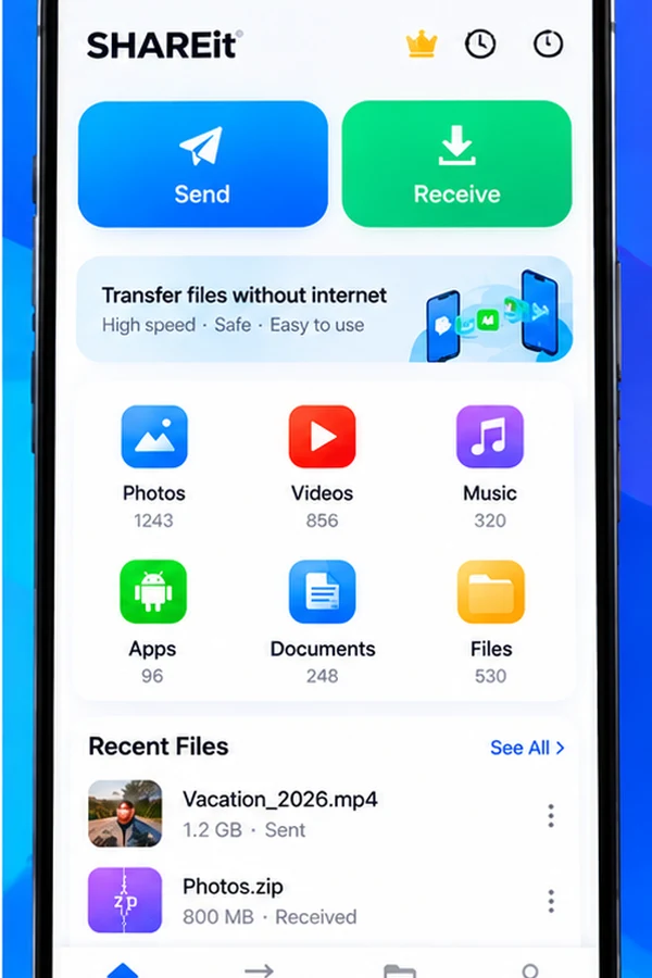 تحميل SHAREit APK آخر إصدار 2026 للأندرويد لنقل الملفات بدون إنترنت